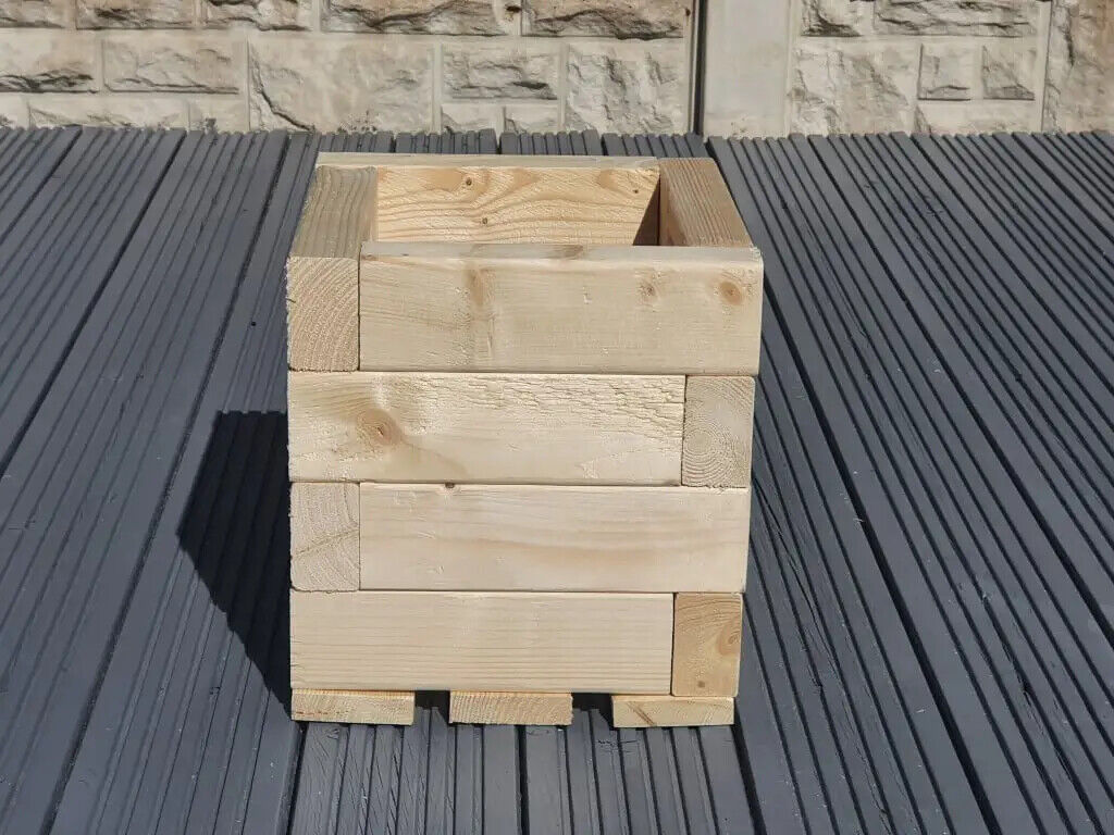 Handmade 25x 25cm Square Wooden Planter Garden Patio Trough Flower Plant Pot