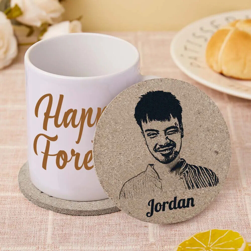 PERSONALISED Cork Round Coasters Personal Photo Unique Custom Kitchen Gift
