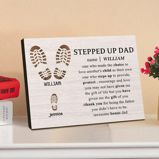 Personalized Footprint Picture Frame Custom Stepped Up Dad Sign Fathers Day Gift