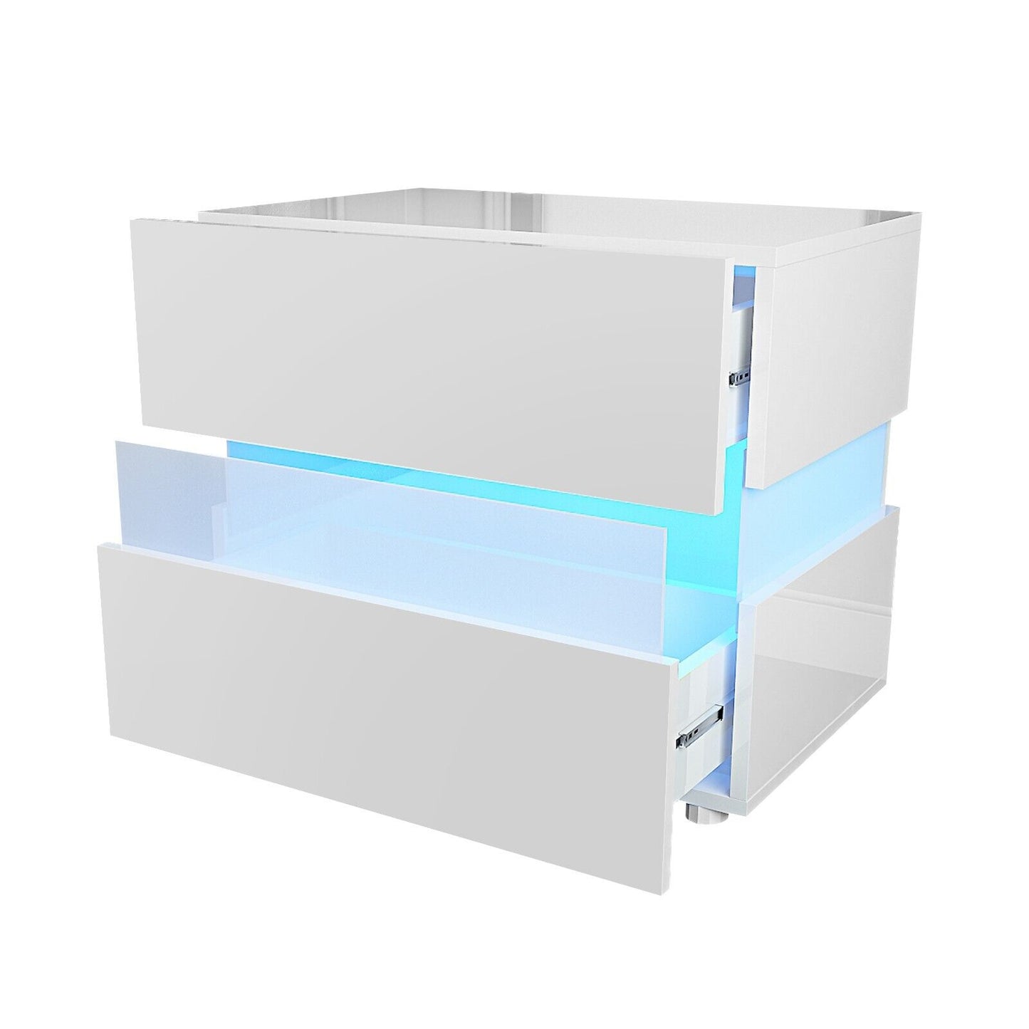 Bedside Table RGB LED Nightstand 2 Drawers  Side High Gloss White