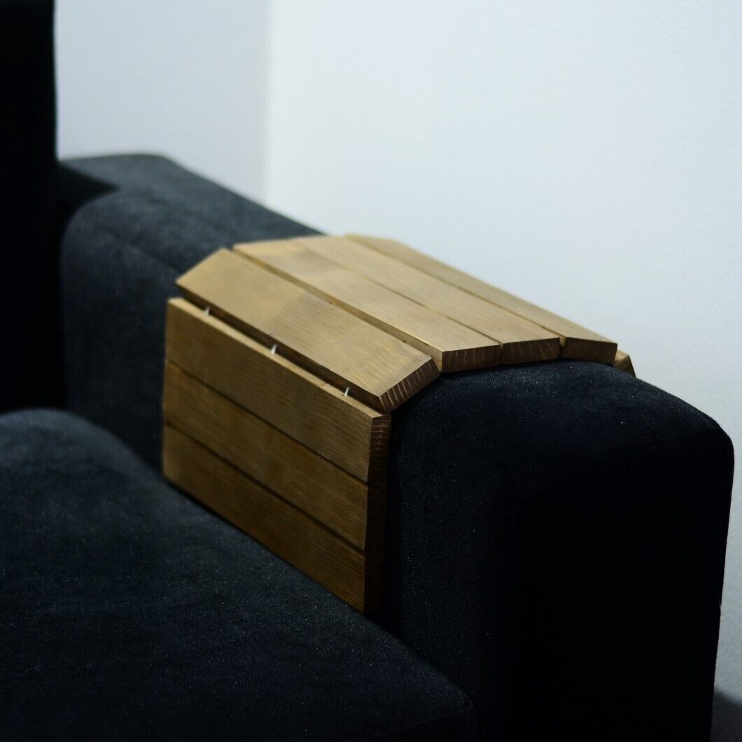 Flexible Wooden Sofa Arm Chair Tray Media Organiser Snack Serving Tray Arm Rest