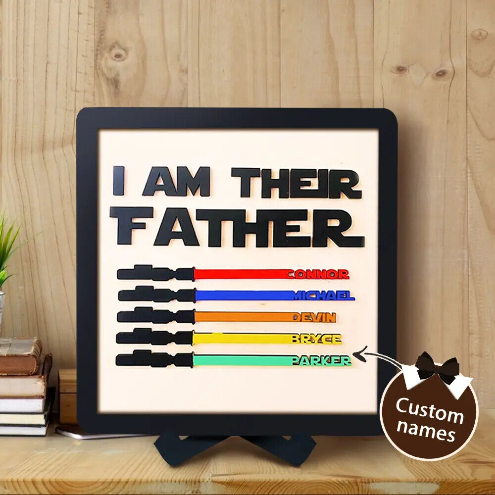 Personalised Fathers Day Dad Gifts Wars Light Sabers Family Names Sign Decor