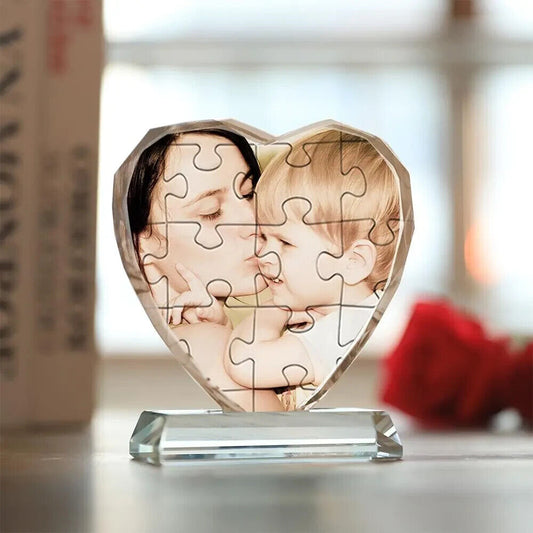 Personalized Crystal Photo Frame Heart Shape Puzzle Texture Gift For Mother