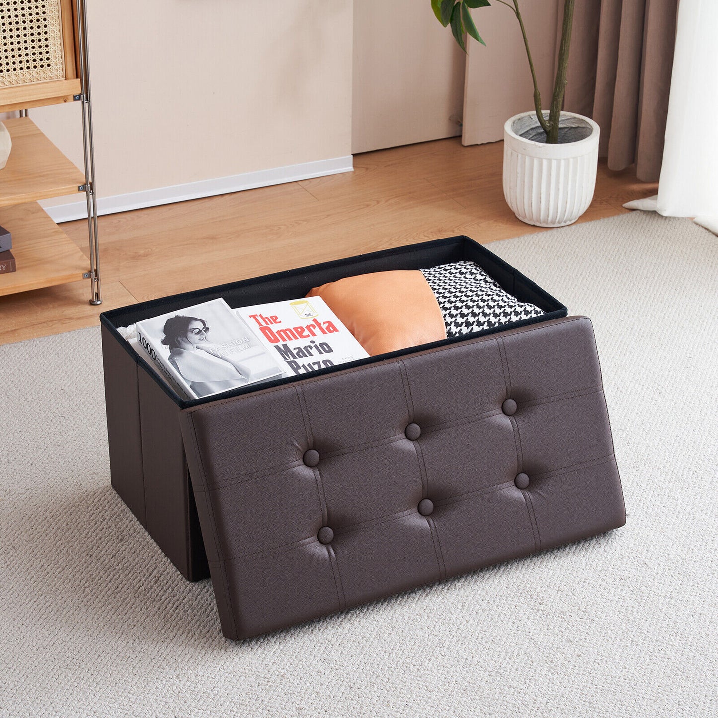 Folding Ottoman Storage Box Pouffe Seat Stool Home Chair Foot stool Bench LINEN