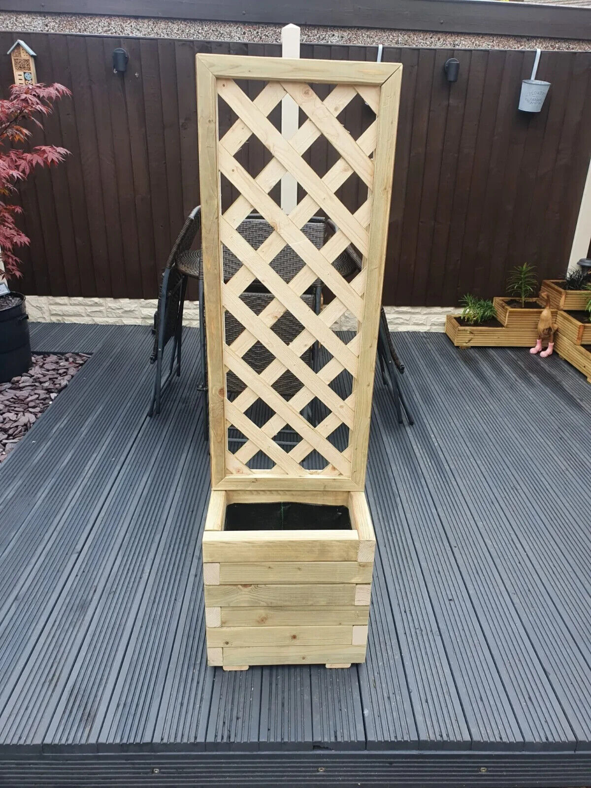 Garden Wooden Planter With Trellis Natural Outdoor Décor Flowers Plant Raised