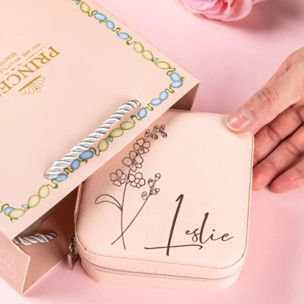 Personalised Custom Birth Flower Jewellery Box Organizer Storage Case Box Gift