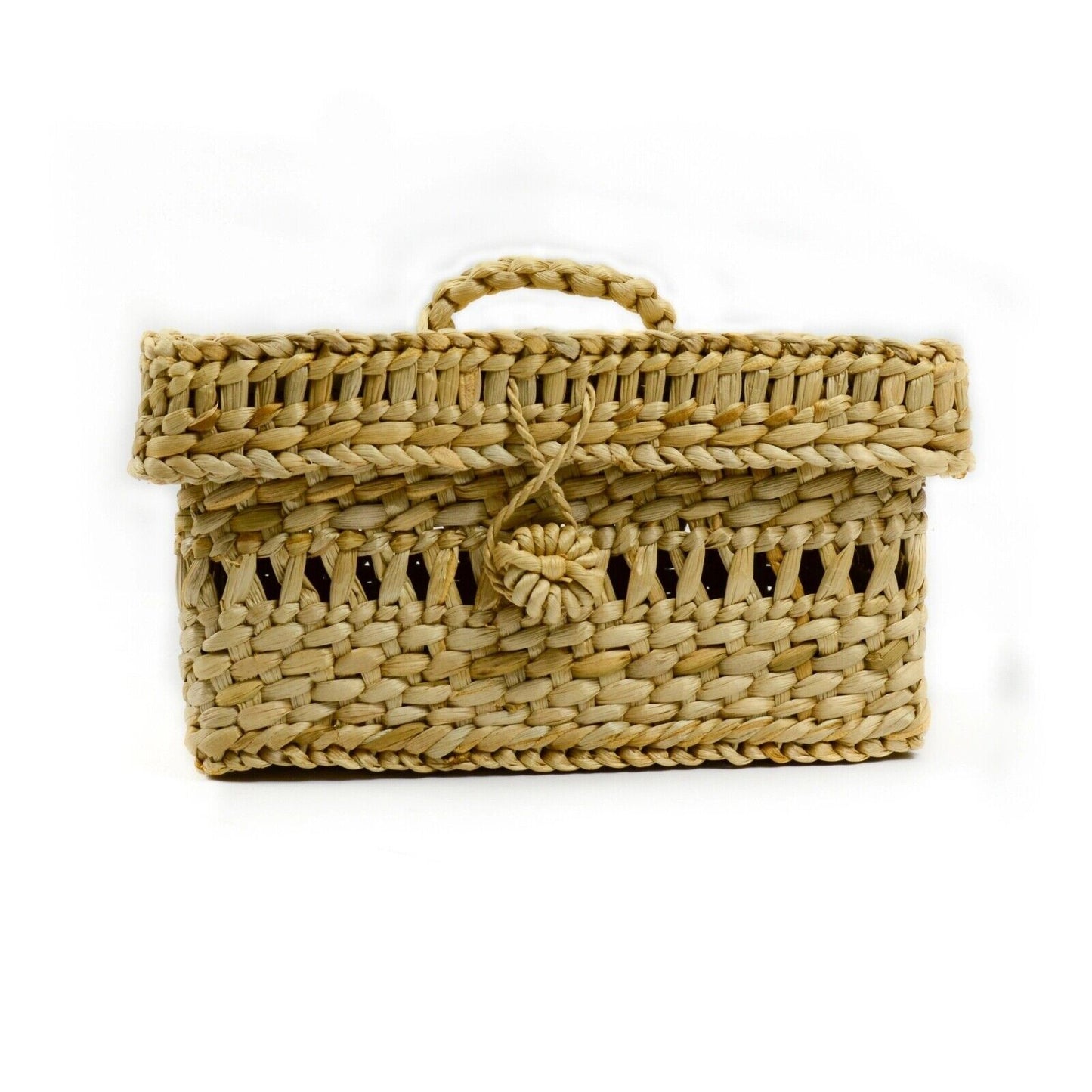 Handmade Seagrass Storage Basket Box With Lid Wicker Cosmetics Basket Large