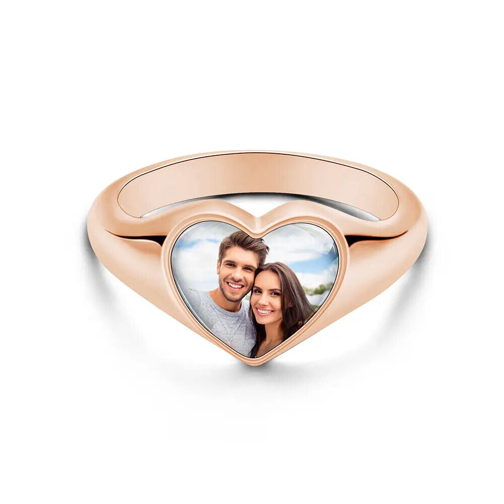 Photo Engraved Heart Ring Personalised With Image Birthday Womens Jewellery Gift