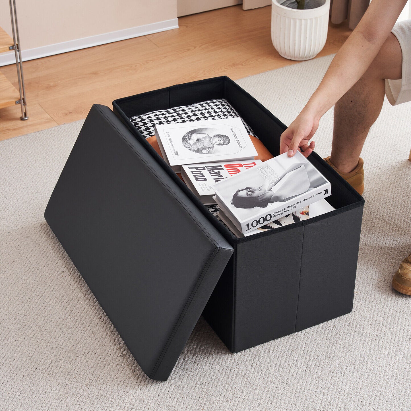 Folding Ottoman Storage Box Pouffe Seat Stool Home Chair Foot stool Bench LINEN