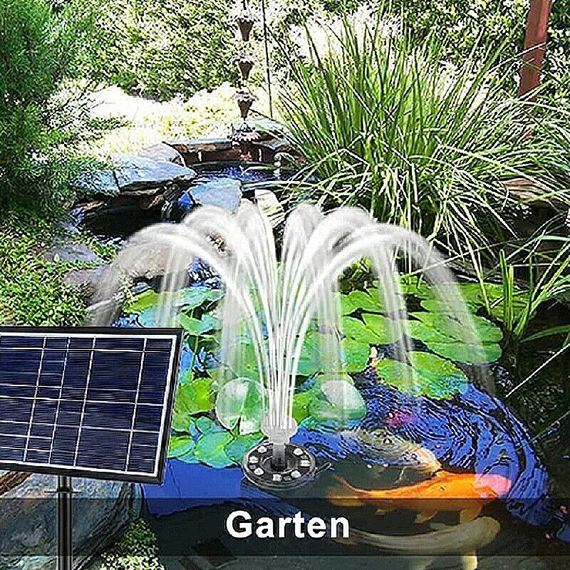 7W Solar Powered Fountain Coloured LED Water Pump with 11 Nozzles Garden UKStock