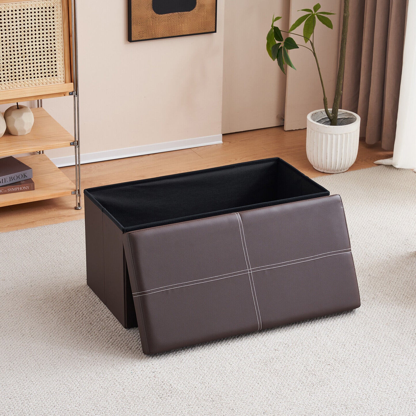 Folding Ottoman Storage Box Pouffe Seat Stool Home Chair Foot stool Bench LINEN