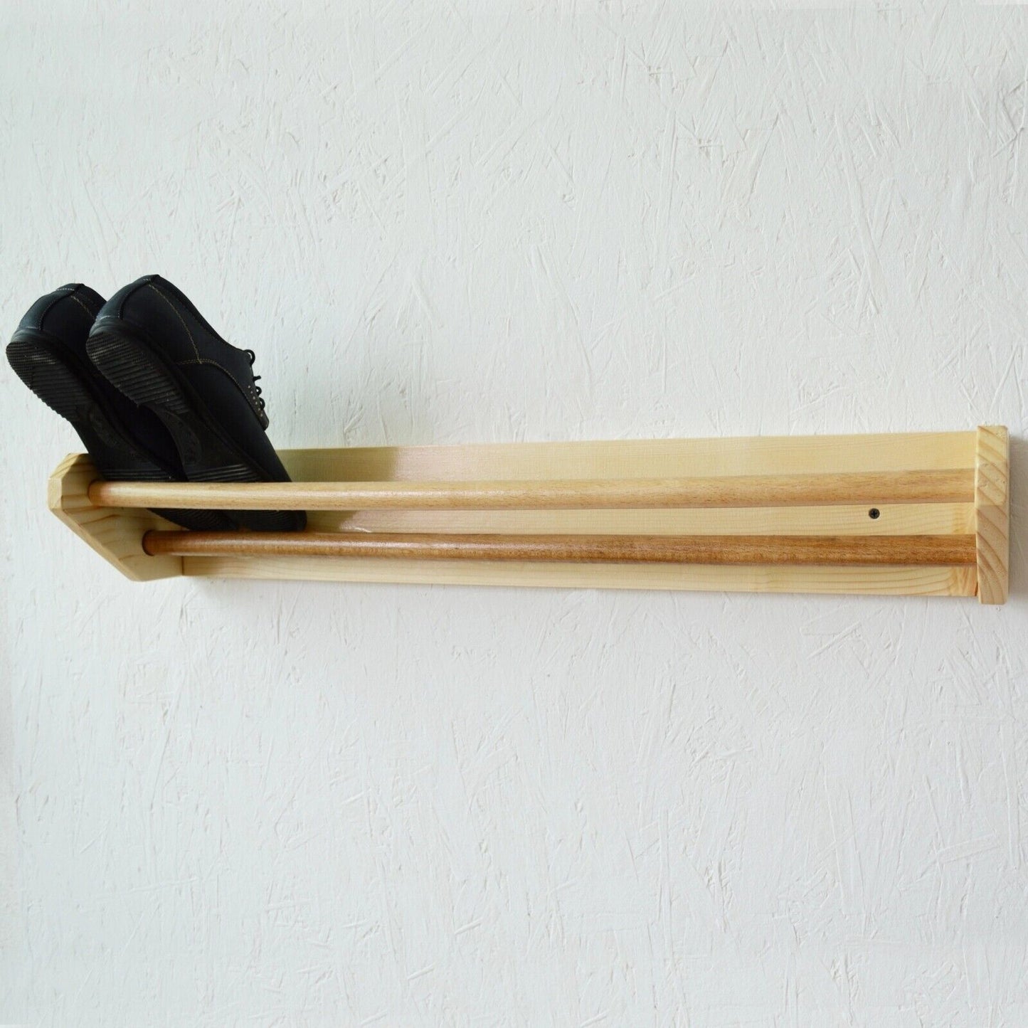 Wall Mounted Floating Shoe Footwear Rack Organizer Wooden Storage Shelf Stand
