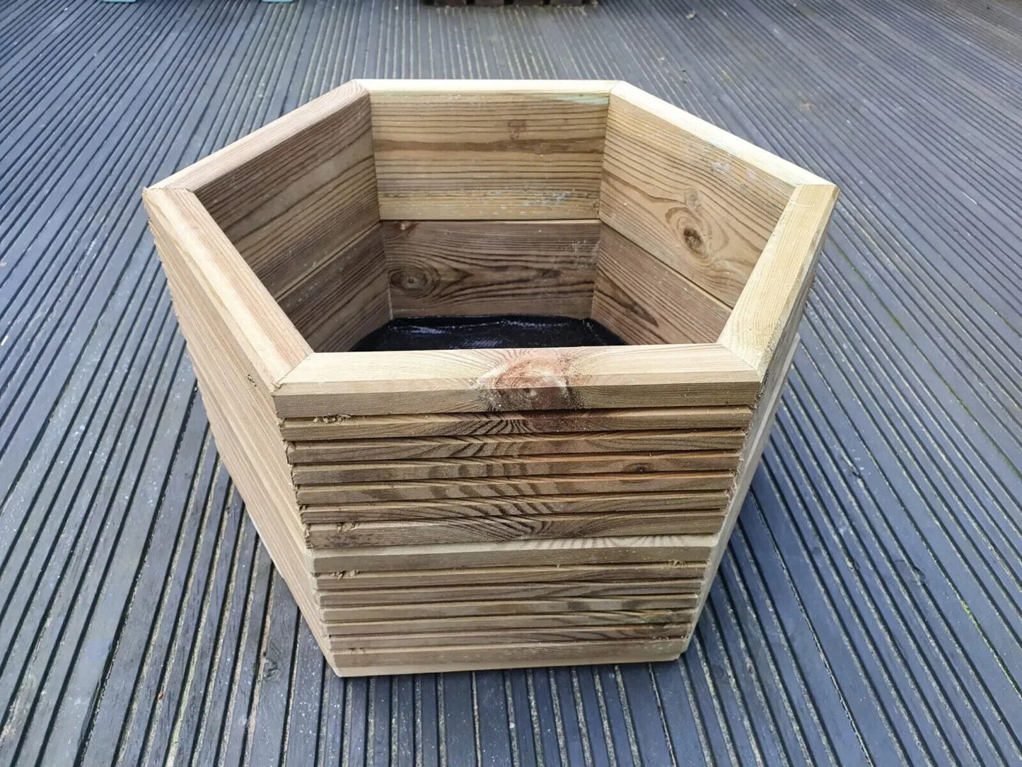 Handmade 3 Sizes Of Hexagon Wooden Garden Decking Planters For Plants, Plant Pot