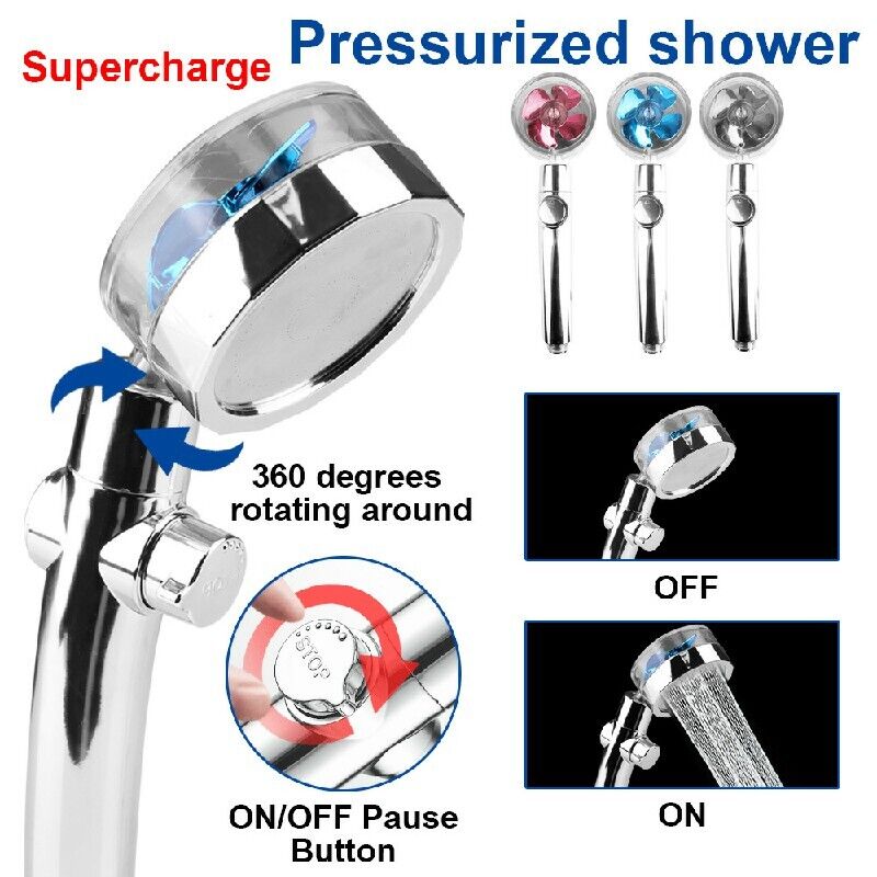 Shower Head Water Saving Flow 360° Rotating with Small Fan High Pressure Spray