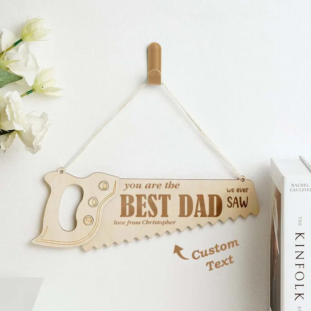 Personalised Fathers Day Engraved Custom Text Name Dad Hanging Saw Plaque