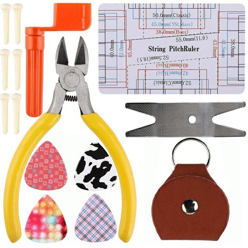 26Pcs Guitar Care Cleaning Repair Tool Kit Wire Plier Ruler Organizer Protector