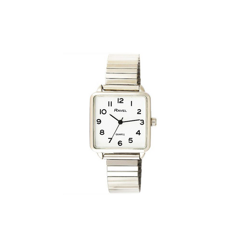 Ravel Ladies Rectangular Watch Gold Gold Tone Silver Expander Bracelet