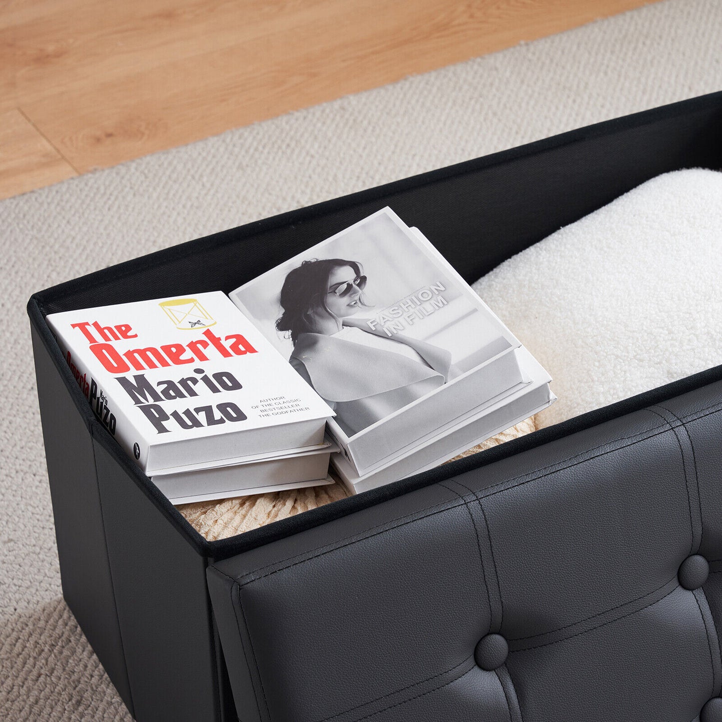 Folding Ottoman Storage Box Pouffe Seat Stool Home Chair Foot stool Bench LINEN