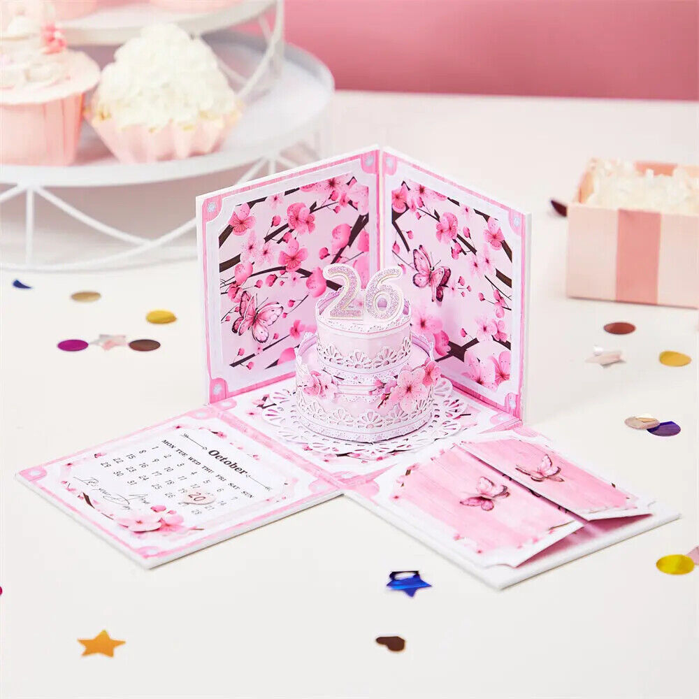 Personalized Birthday Exploding Surprise Box Card Custom Cherry Blossoms 3D Pop