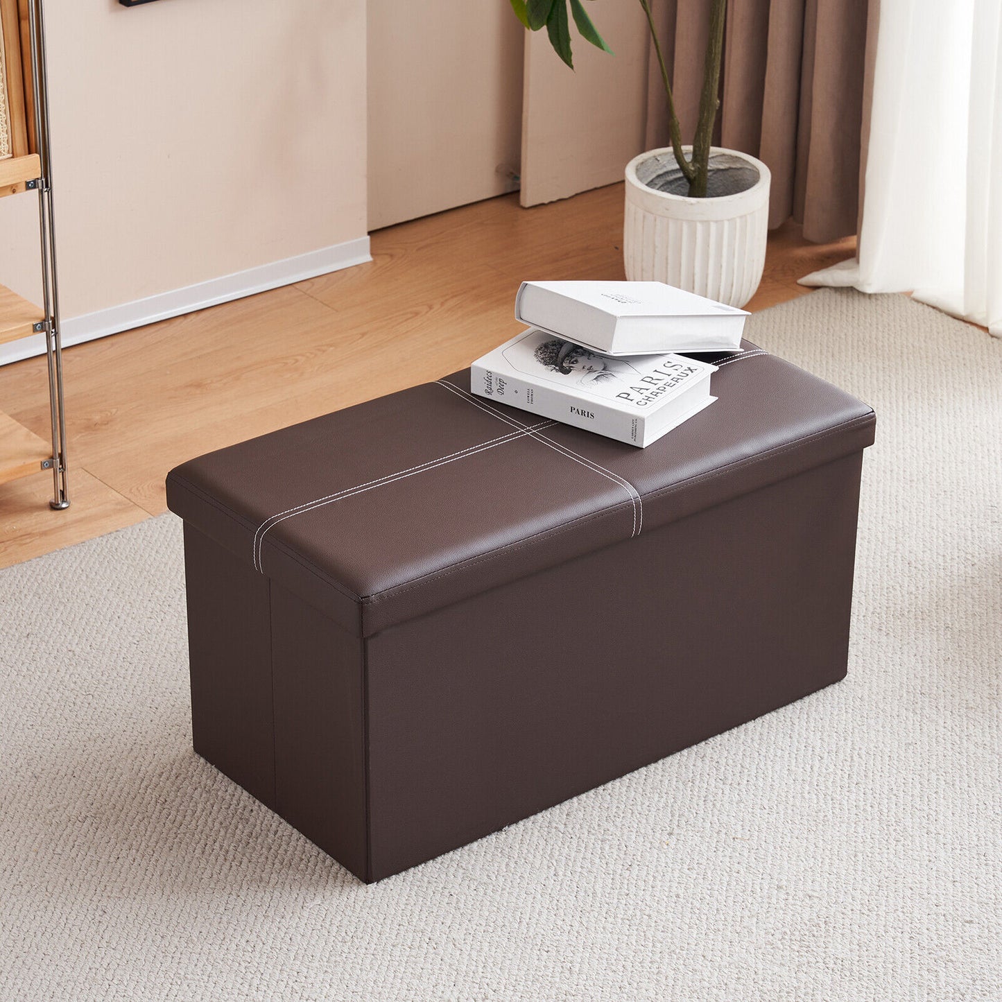 Folding Ottoman Storage Box Pouffe Seat Stool Home Chair Foot stool Bench LINEN