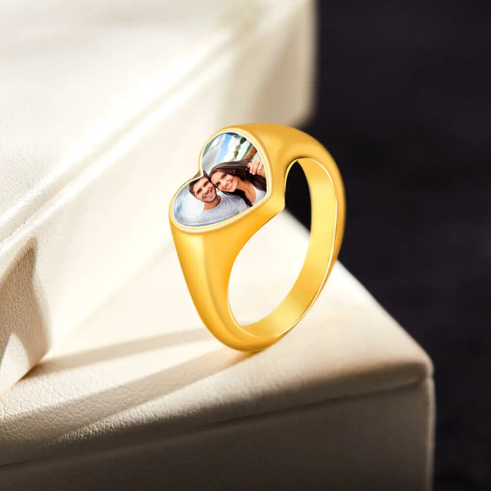 Photo Engraved Heart Ring Personalised With Image Birthday Womens Jewellery Gift