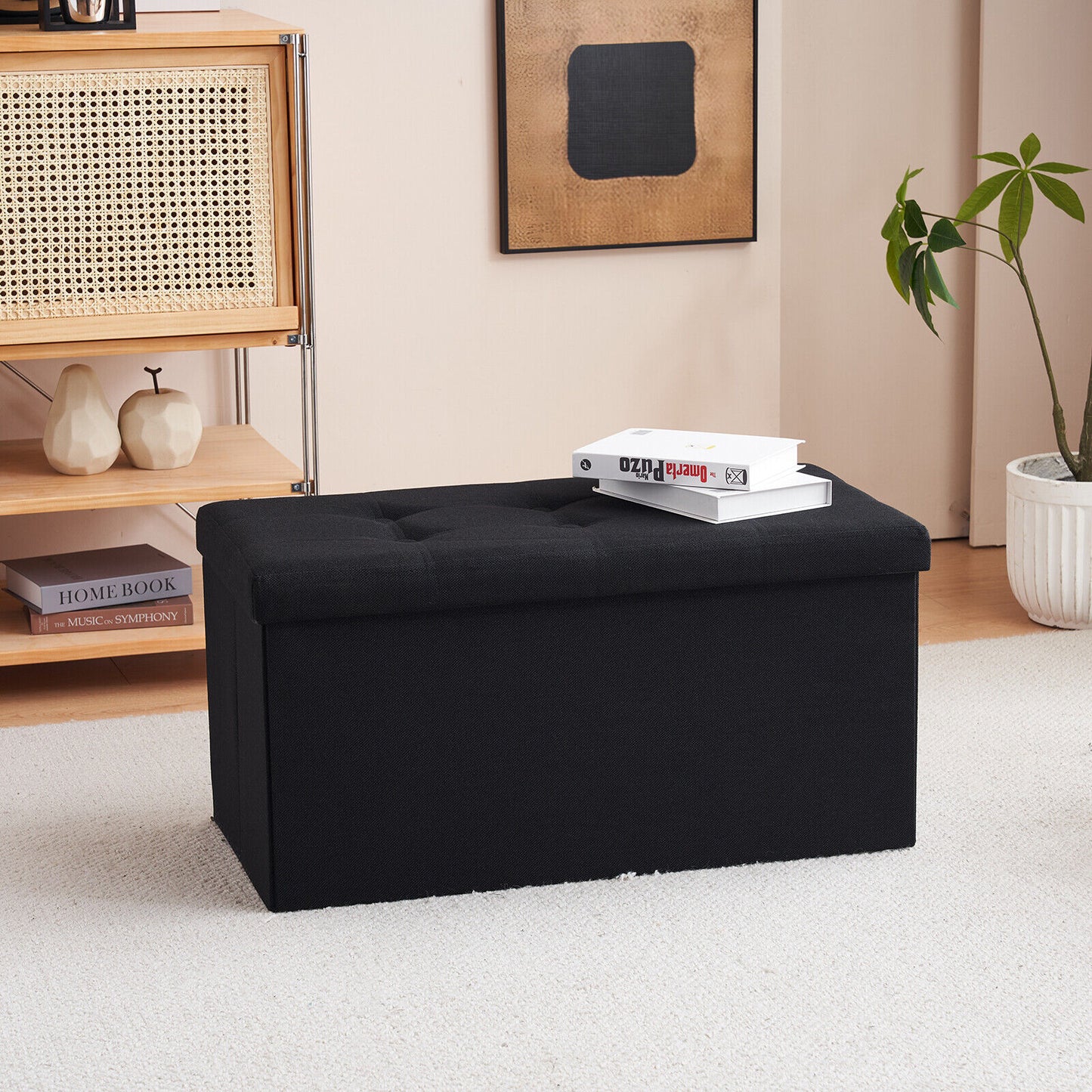 Folding Ottoman Storage Box Pouffe Seat Stool Home Chair Foot stool Bench LINEN