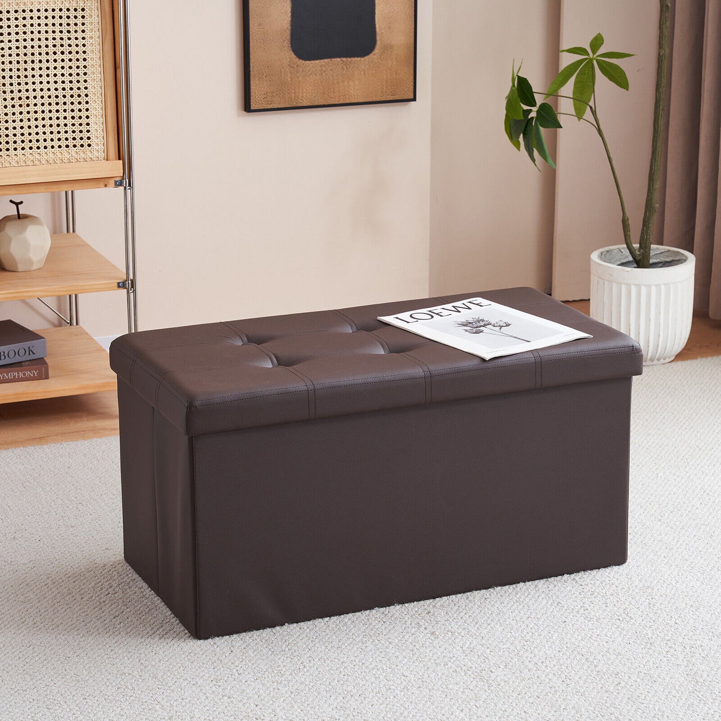 Folding Ottoman Storage Box Pouffe Seat Stool Home Chair Foot stool Bench LINEN