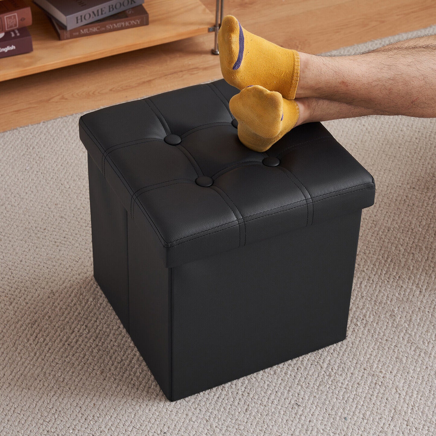 Folding Ottoman Storage Box Pouffe Seat Stool Home Chair Foot stool Bench LINEN