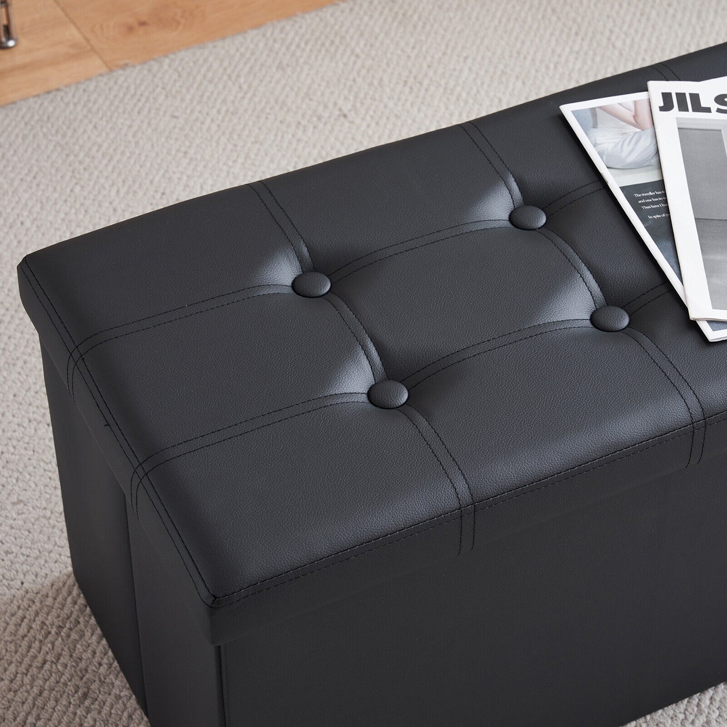 Folding Ottoman Storage Box Pouffe Seat Stool Home Chair Foot stool Bench LINEN