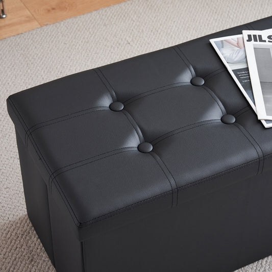 Folding Ottoman Storage Box Pouffe Seat Stool Home Chair Foot stool Bench LINEN