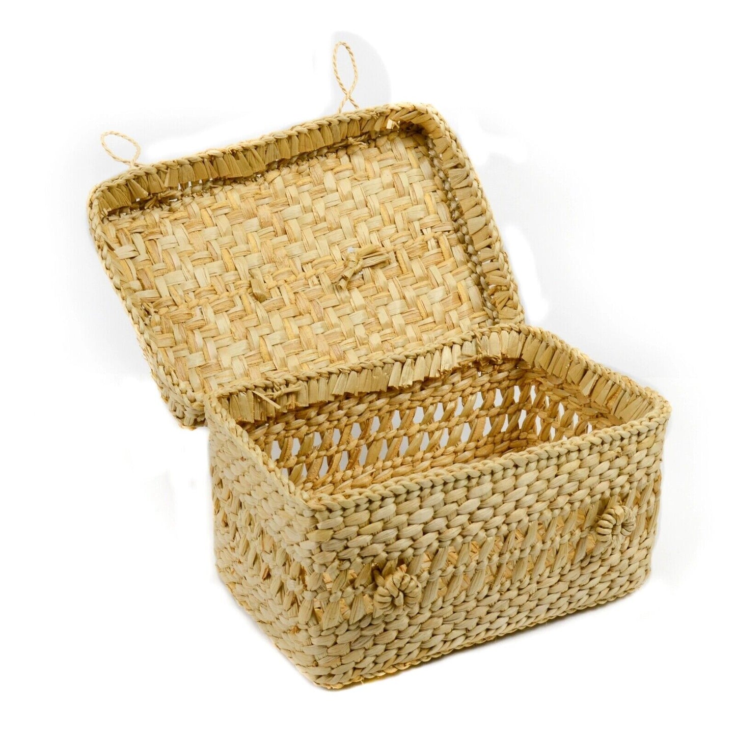 Handmade Seagrass Storage Basket Box With Lid Wicker Cosmetics Basket Large