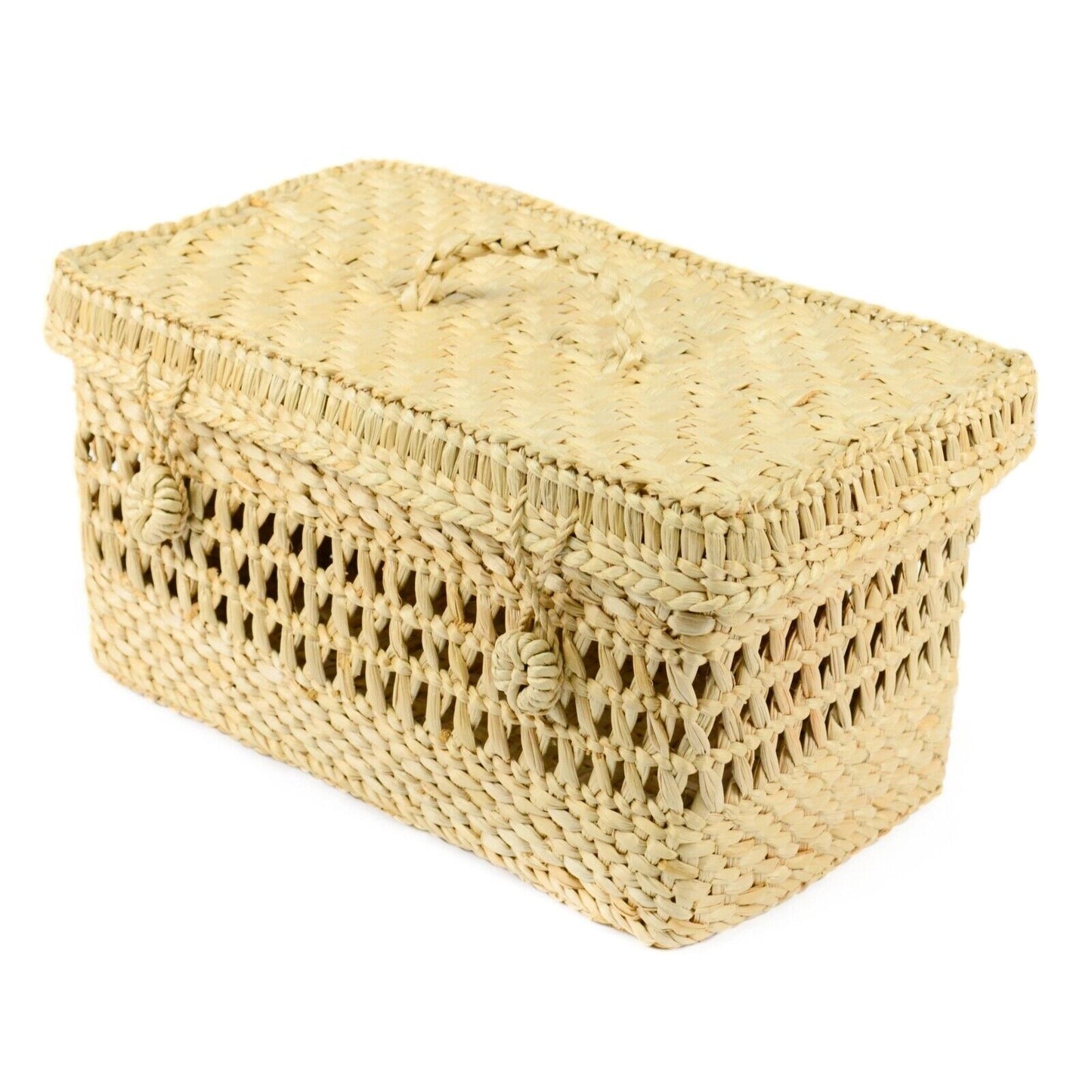 Handmade Seagrass Storage Basket Box With Lid Wicker Cosmetics Basket Large