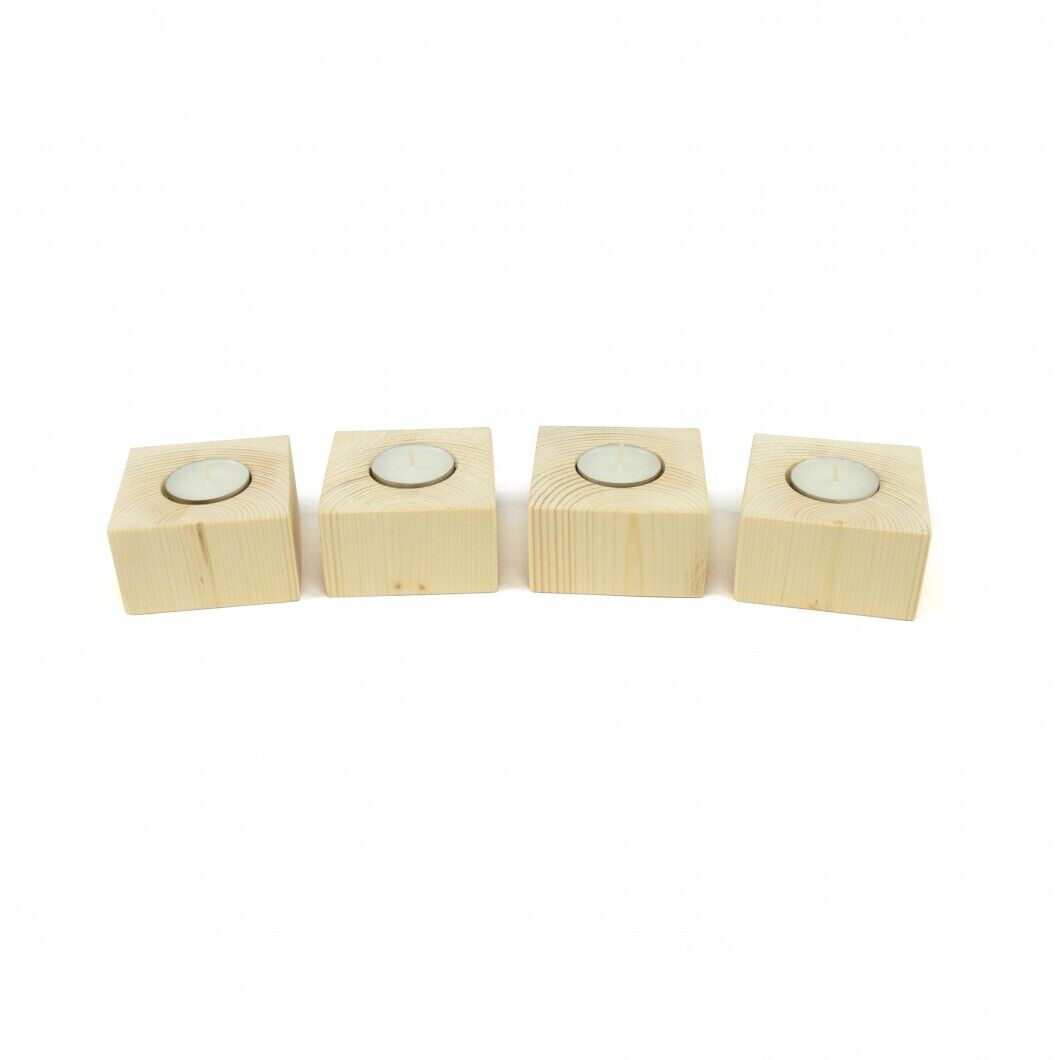 Eco Friendly Wooden Rustic Shabby Chic 4 Tea Light Candle Holders Wedding UK