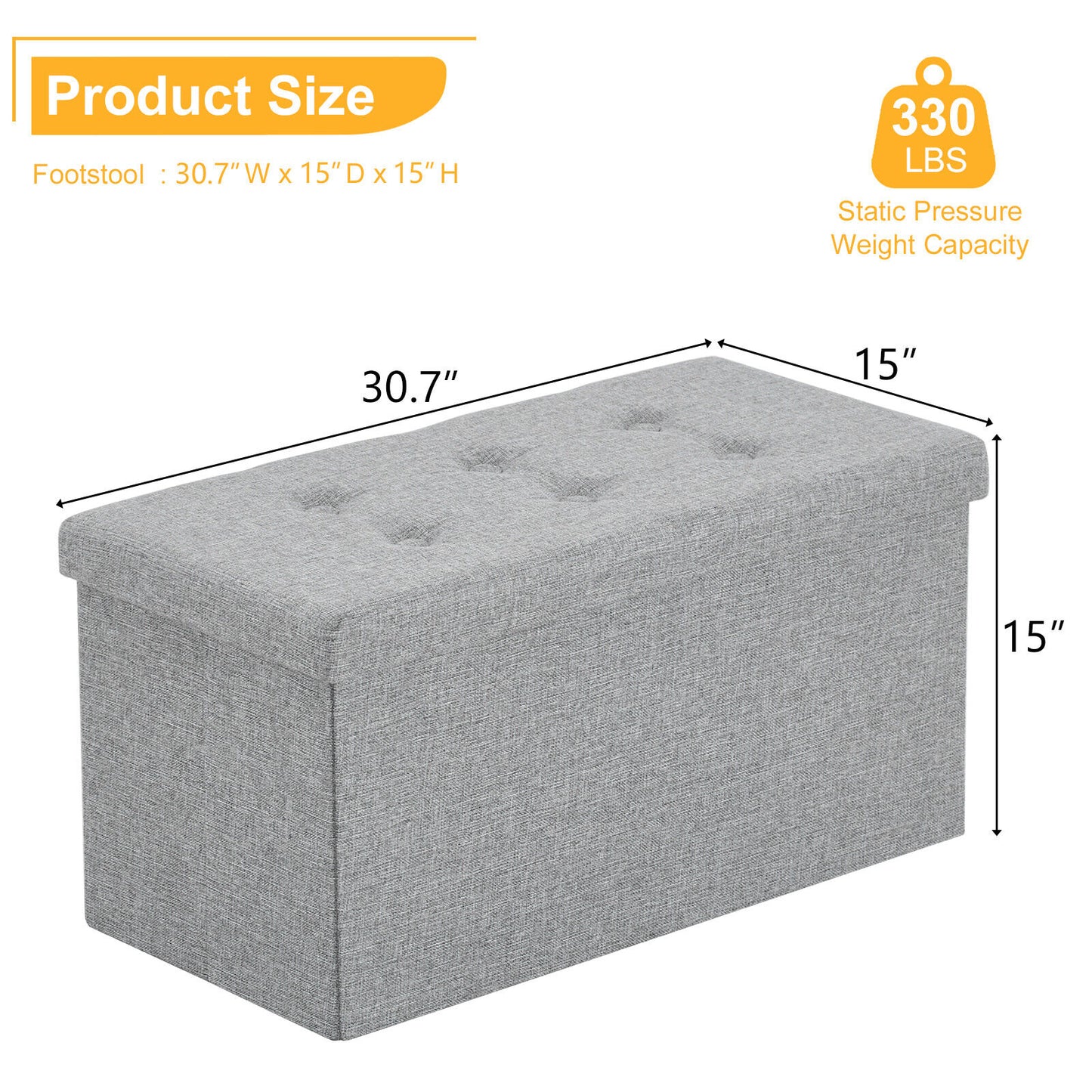 Folding Ottoman Storage Box Pouffe Seat Stool Home Chair Foot stool Bench LINEN