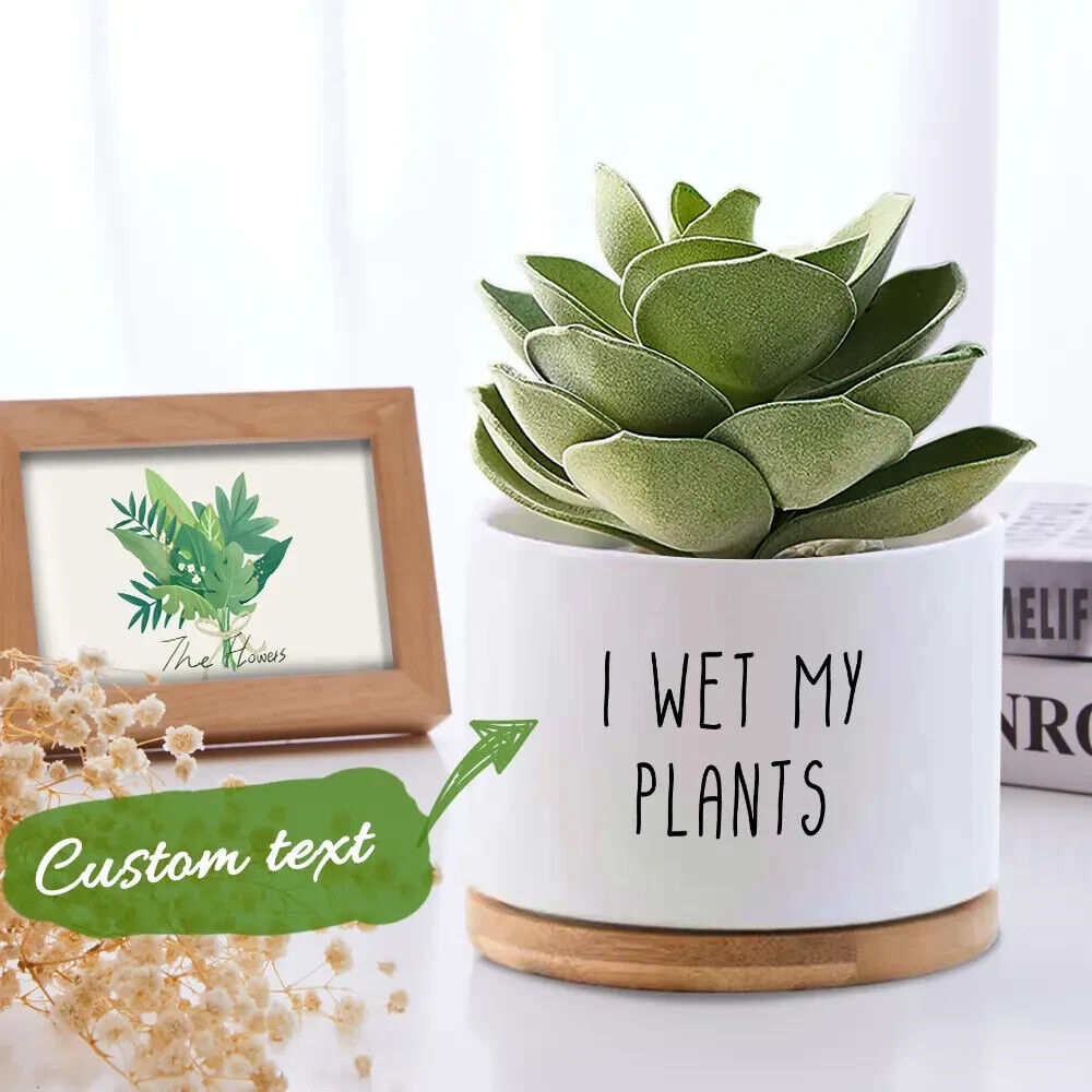 Personalised Botanical Theme Any Name Plant Pot Indoor Planter Ceramic White
