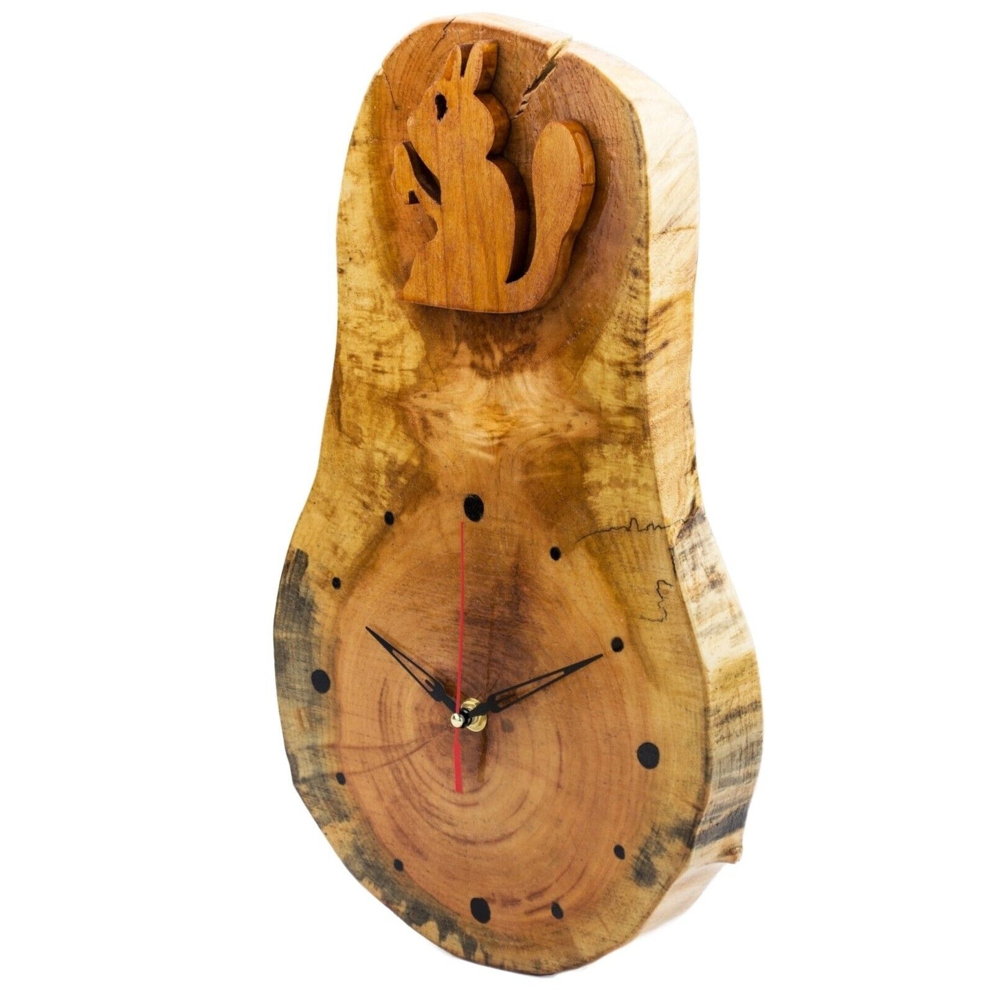Handmade Rustic Wooden Wall Clock Vintage Round Clock Easy To Install Squirrel