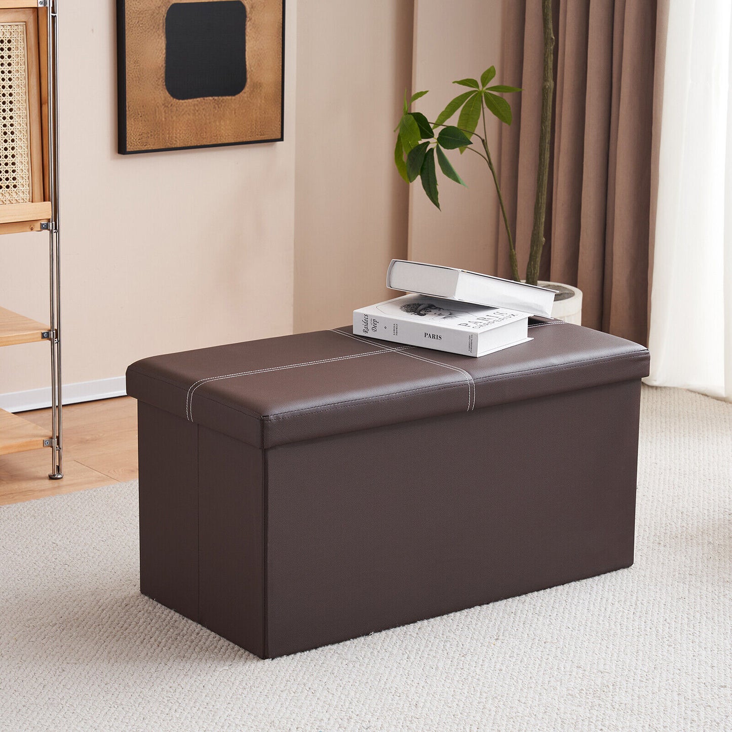 Folding Ottoman Storage Box Pouffe Seat Stool Home Chair Foot stool Bench LINEN