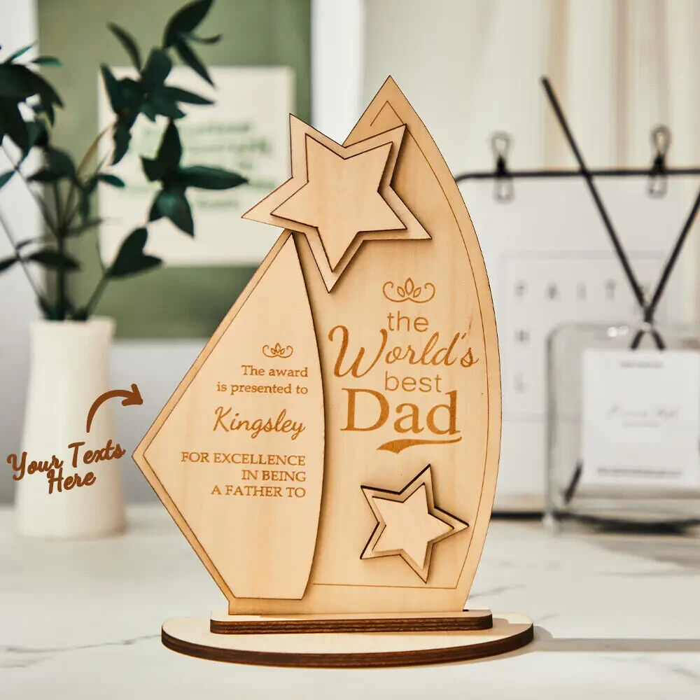 Fathers Day Personalised Best Dad Gift for Dad Daddy Wooden Plaque Freestanding