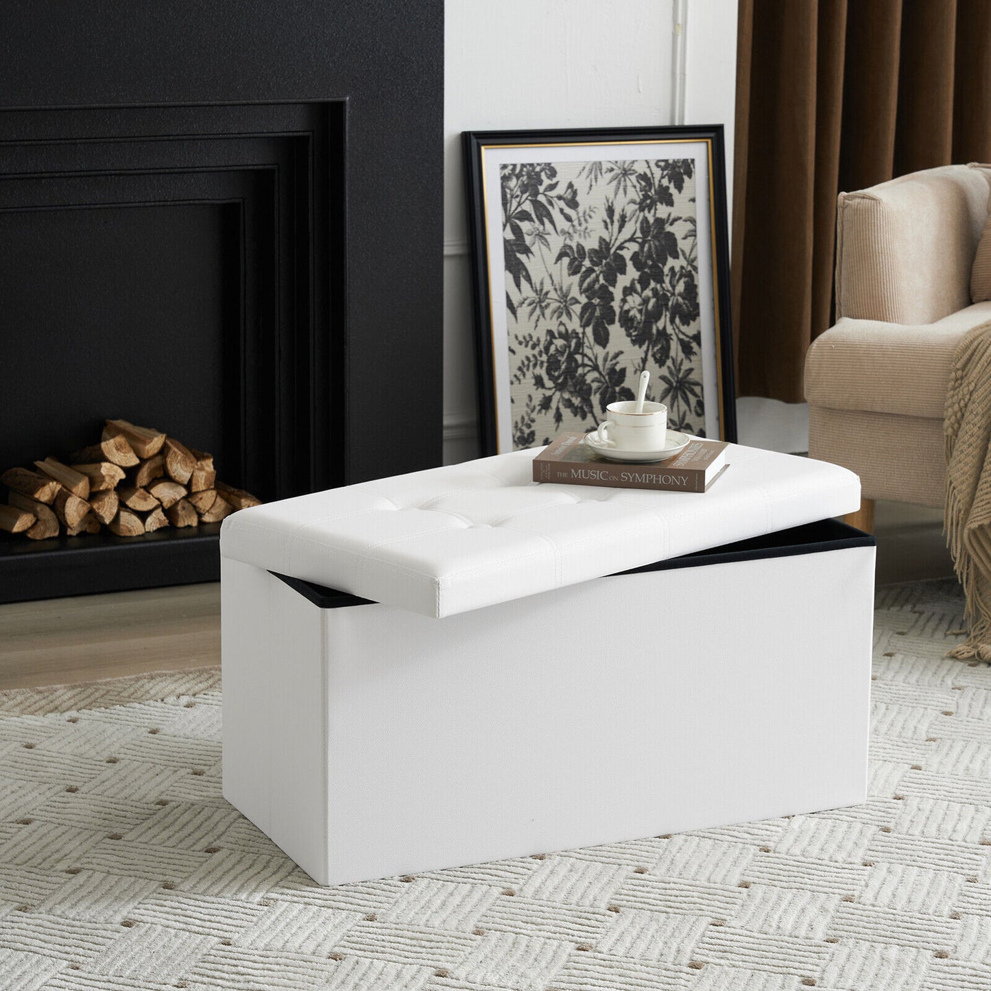 Folding Ottoman Storage Box Pouffe Seat Stool Home Chair Foot stool Bench LINEN