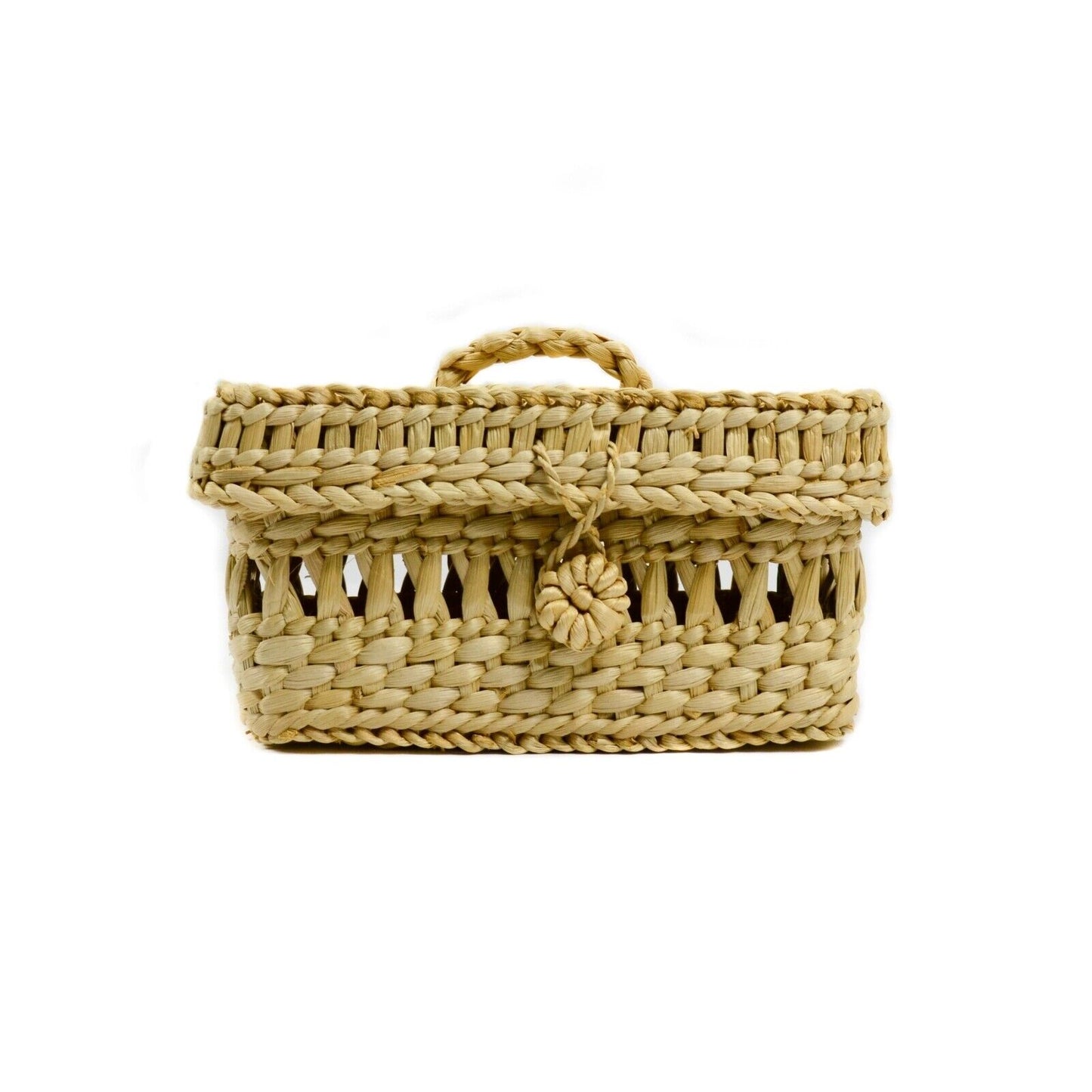 Handmade Seagrass Storage Basket Box With Lid Wicker Cosmetics Basket Large