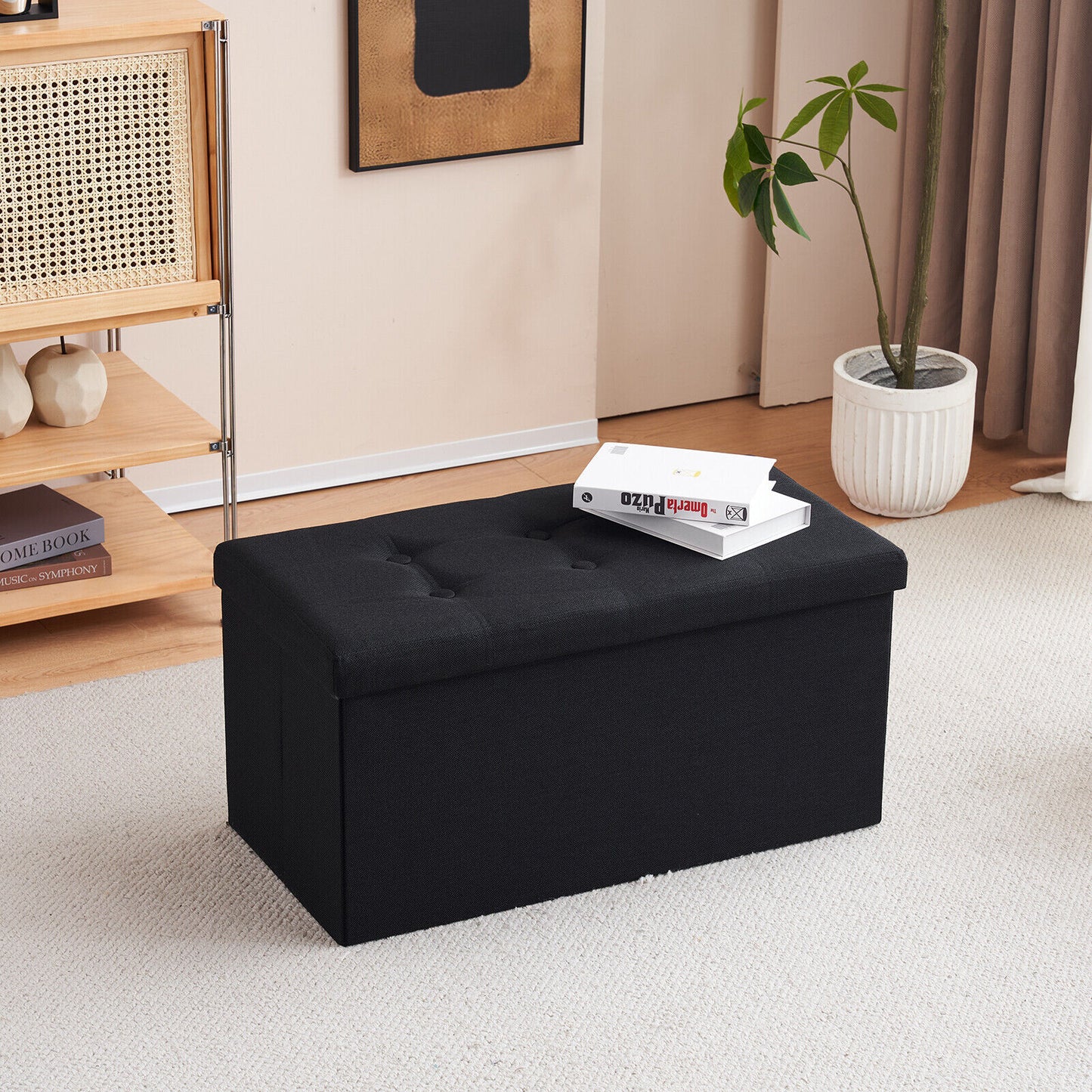 Folding Ottoman Storage Box Pouffe Seat Stool Home Chair Foot stool Bench LINEN