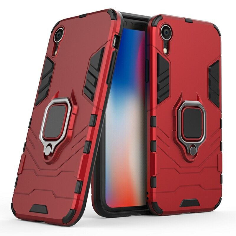 Hybrid Ring Armor Case 360 Ring Stand Holder Magnetic Cover for iPhone XR, Black
