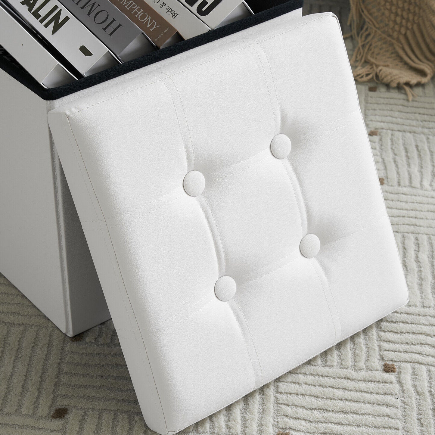 Folding Ottoman Storage Box Pouffe Seat Stool Home Chair Foot stool Bench LINEN