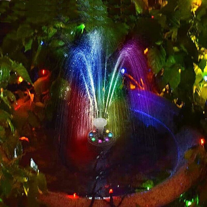7W Solar Powered Fountain Coloured LED Water Pump with 11 Nozzles Garden UKStock