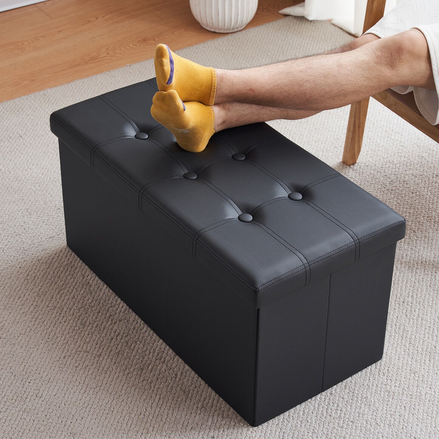 Folding Ottoman Storage Box Pouffe Seat Stool Home Chair Foot stool Bench LINEN