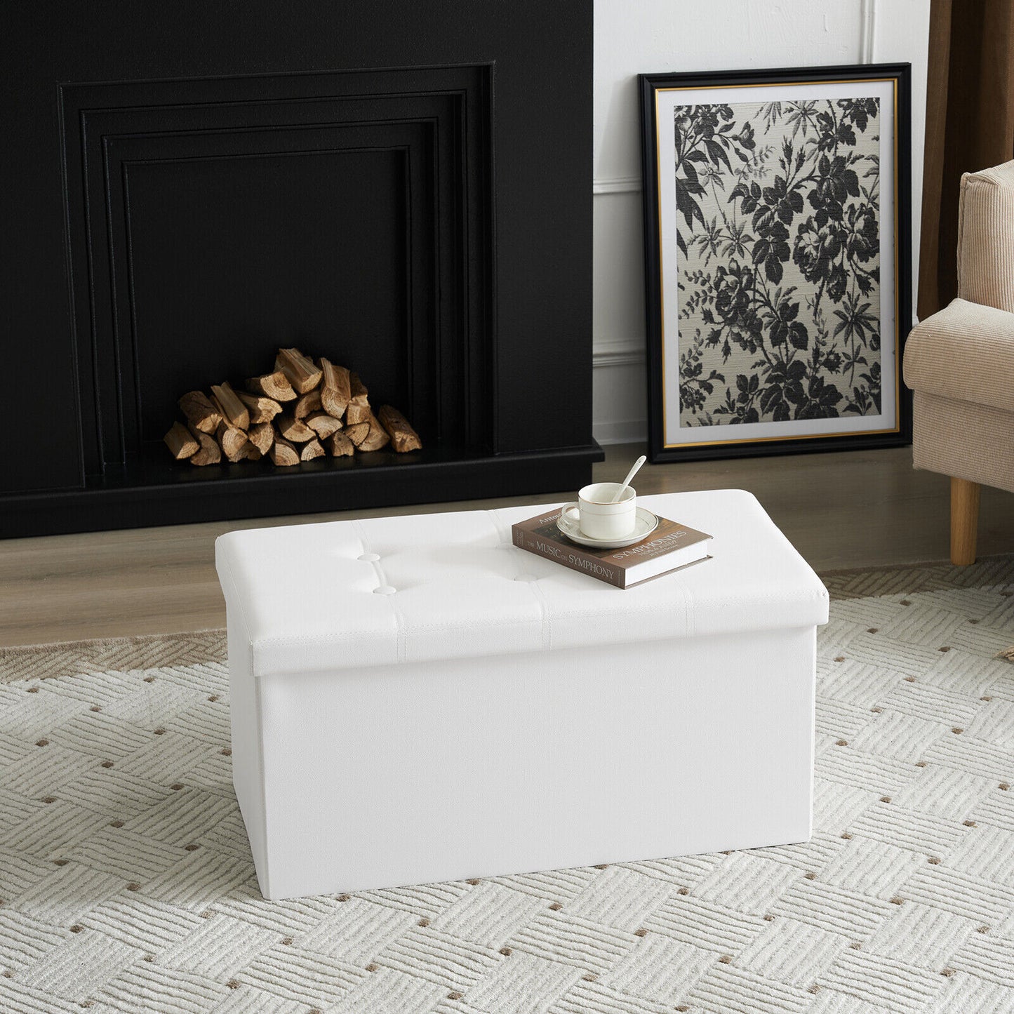 Folding Ottoman Storage Box Pouffe Seat Stool Home Chair Foot stool Bench LINEN