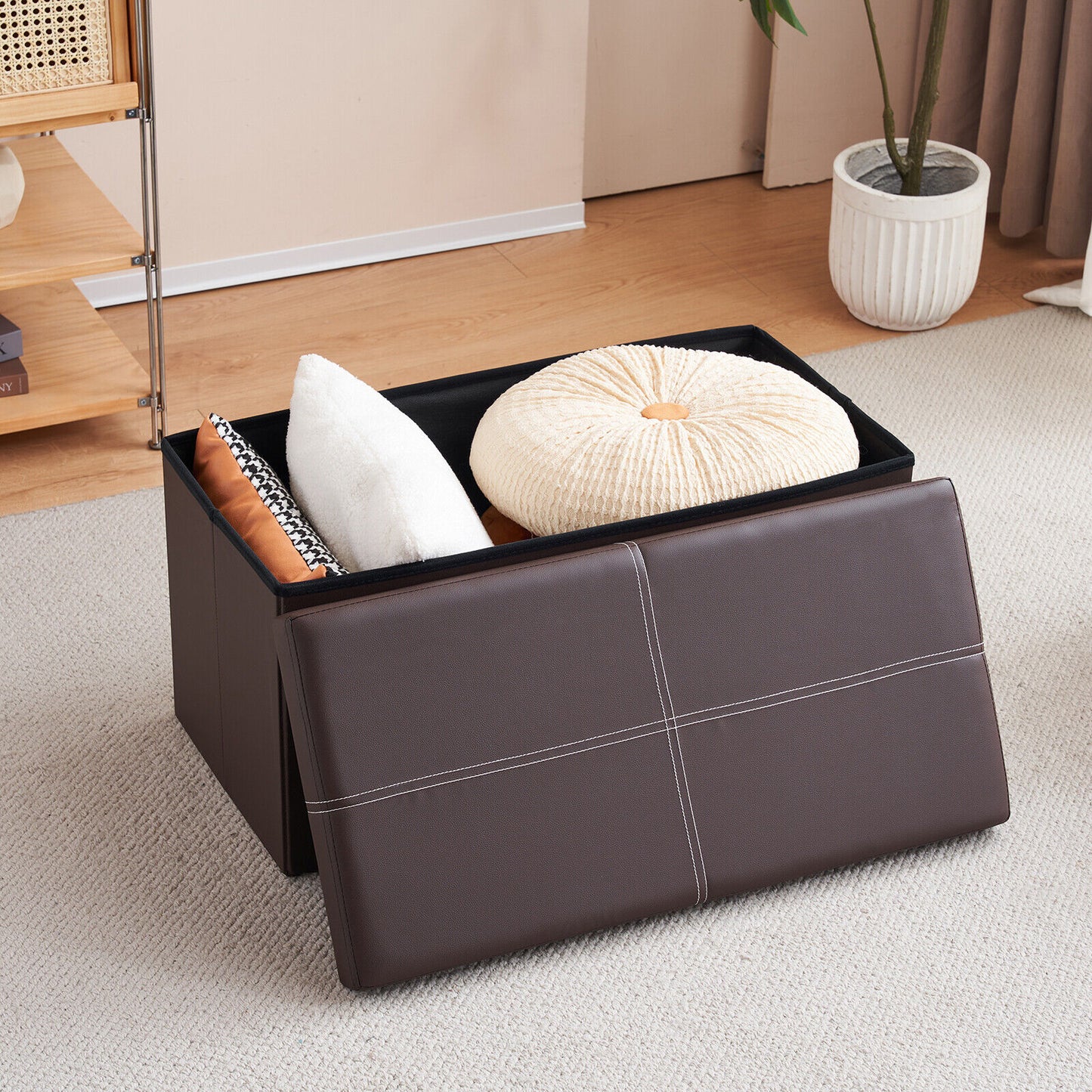 Folding Ottoman Storage Box Pouffe Seat Stool Home Chair Foot stool Bench LINEN