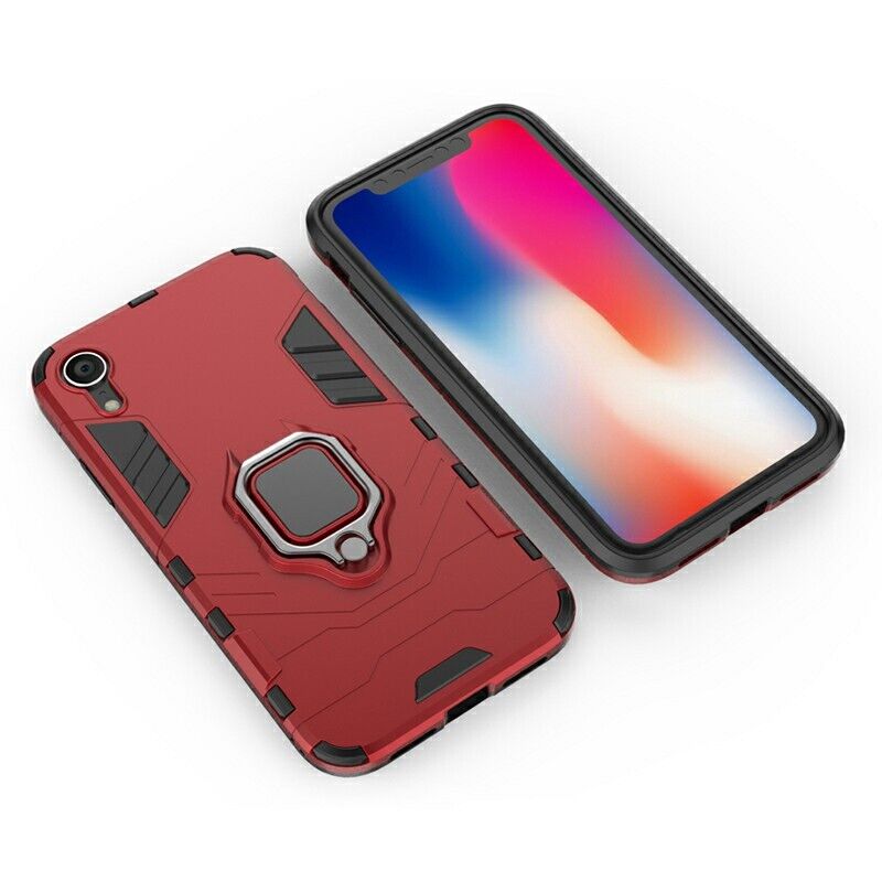 Hybrid Ring Armor Case 360 Ring Stand Holder Magnetic Cover for iPhone XR, Black