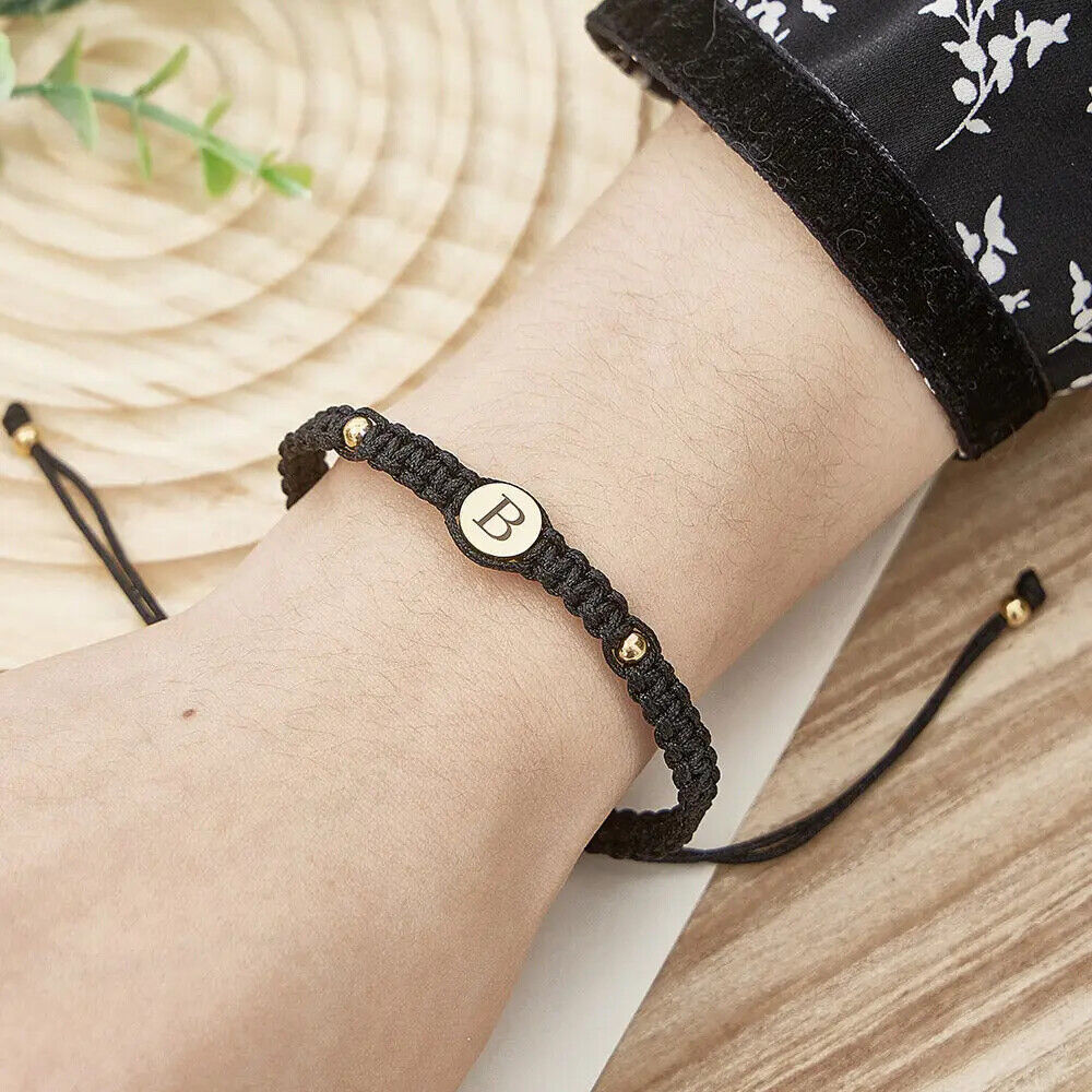 Personalised Couples Bracelets Custom Engraved Name Braided Bracelet Adjustable