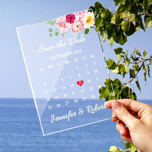 Personalised Acrylic Heart Wedding Calendar Plaque Birthday Anniversary Gift